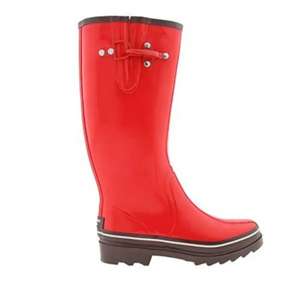 Kate Spade Tall Waterproof Rain Boots Red with Brown Chunky Sole Size 9